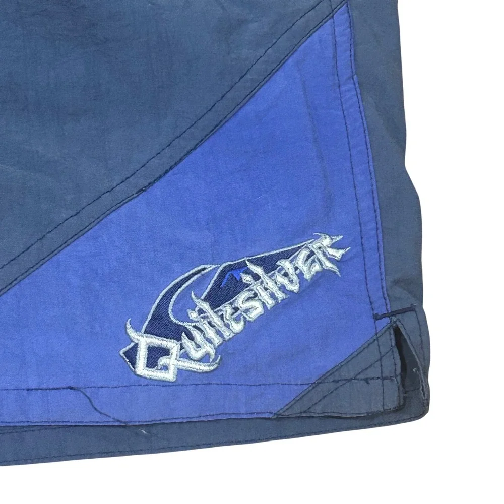 Quiksilver Mens Blue Vintage Board Shorts Swim Trunks Embroidered Logo Elastic L